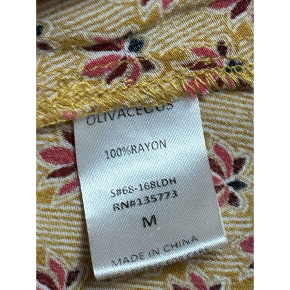 Olivaceous Gold Print Dress Long‎ Sleeve Bell Sleeves Keyhole Back Sz M - Picture 7 of 7